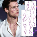 Large Fake Tattoo Stickers - Black & Red Lightning Vein Design for Halloween Face & Body Art