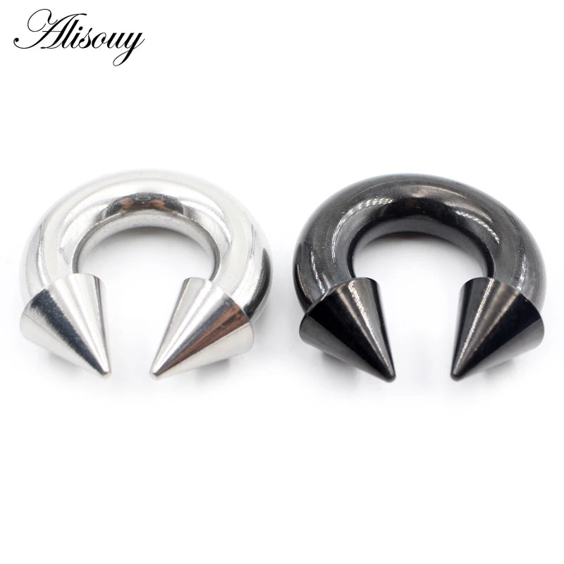 Nose & Septum Piercing Ring Set - Large Gauge Stainless Steel Spike Hoop