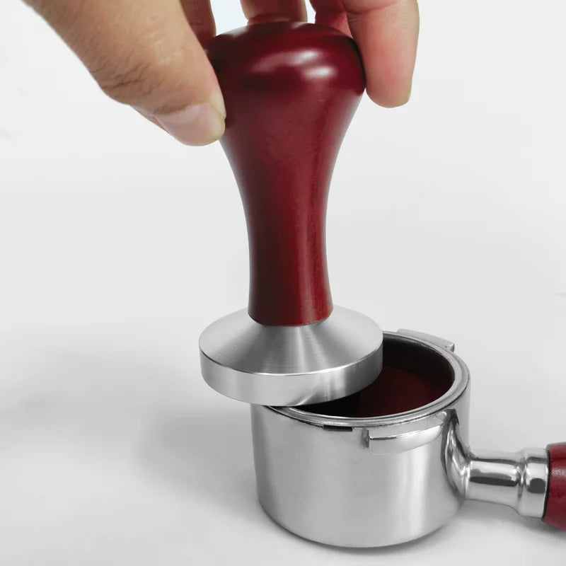 Coffee Tamper with Flat Base and Wooden Handle | Adjustable Sizes 51mm-58mm