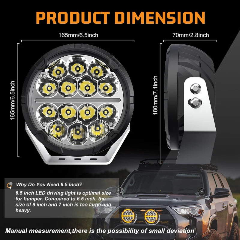 Offroad LED Driving Lights 6.5 Inch Spot Flood Combo 60000LM Waterproof Work Pods