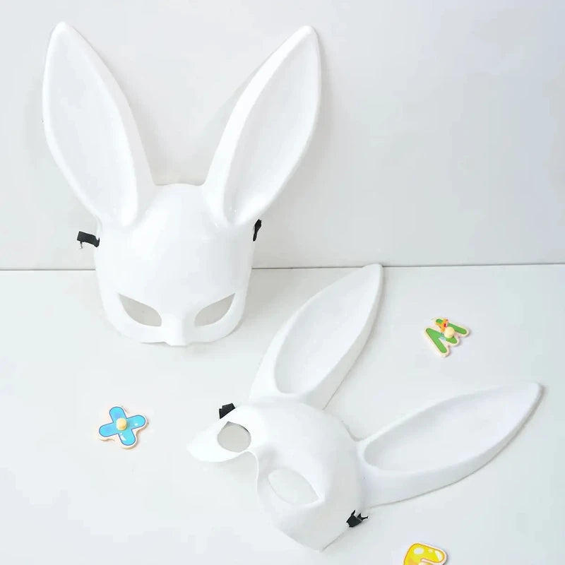 Black White Rabbit Mask for Halloween Party Cosplay Costume Bunny Ears Mask