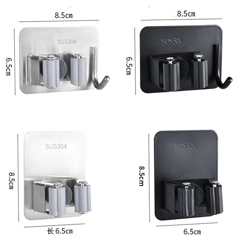304 Stainless Steel Wall Mounted Mop Holder Hook Organizer Rack for Kitchen & Bathroom