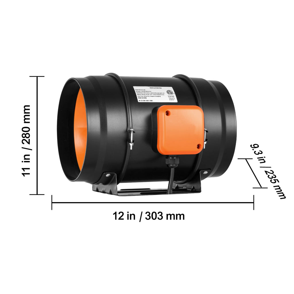 8-Inch Inline Duct Fan 750 CFM with Variable Speed Controller for Ventilation and Grow Tents