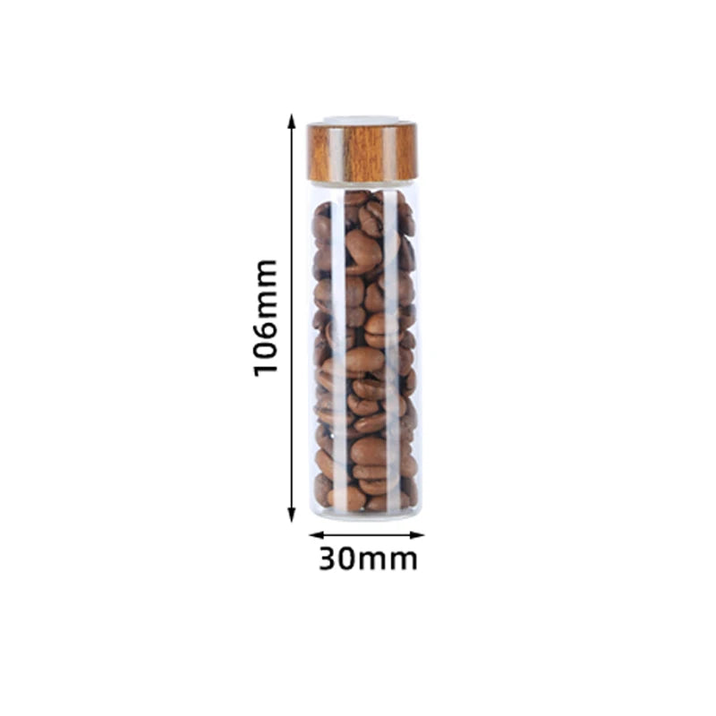 Coffee Bean Storage Containers Glass Tube Set with Wooden Stand - Sealing, Airtight, 12 Pcs