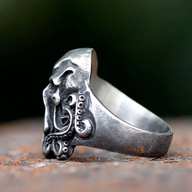 Halloween Octopus Skull Punk Stainless Steel Men’s Ring - Multiple Sizes