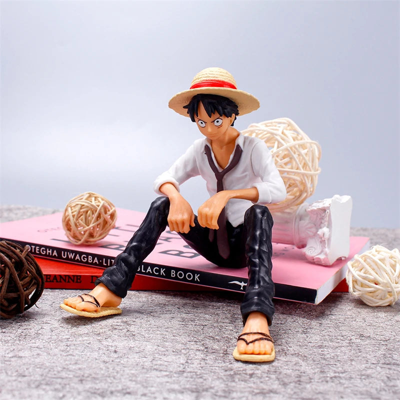 12cm One Piece Luffy Sitting Action Figure PVC Model Collectible Toy for Fans