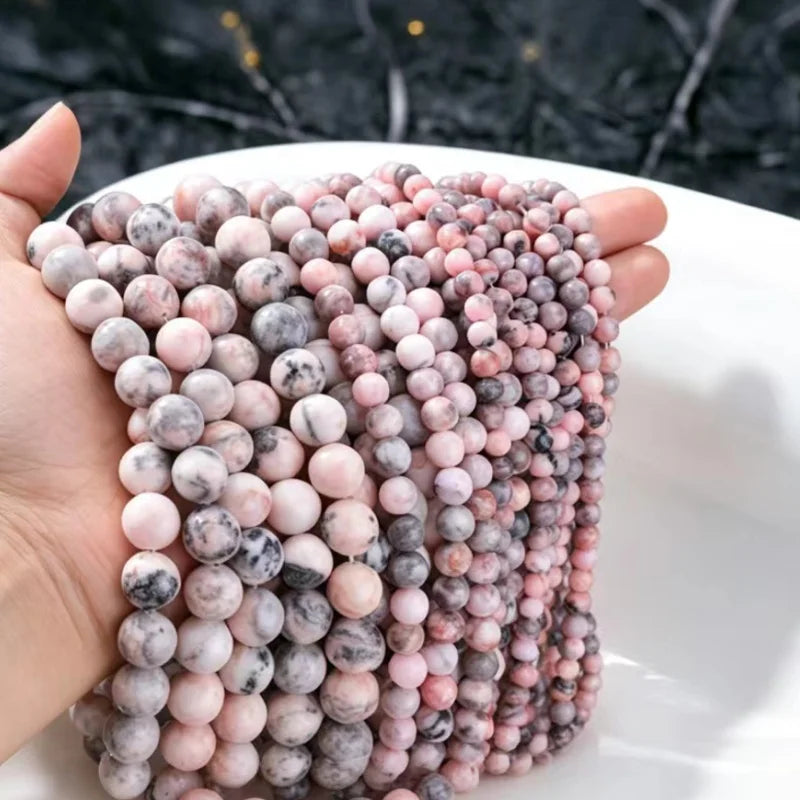 Natural Stone Pink Zebra Jasper Beads - 2mm to 12mm Round Loose Spacer Beads for Jewelry Making