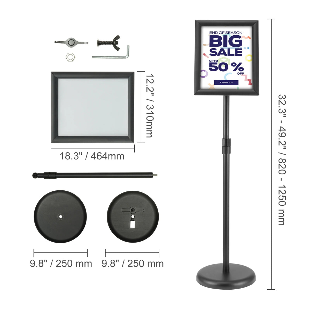 Adjustable Floor Sign Holder for 11x17 Posters - Heavy Duty Indoor Outdoor Display Stand