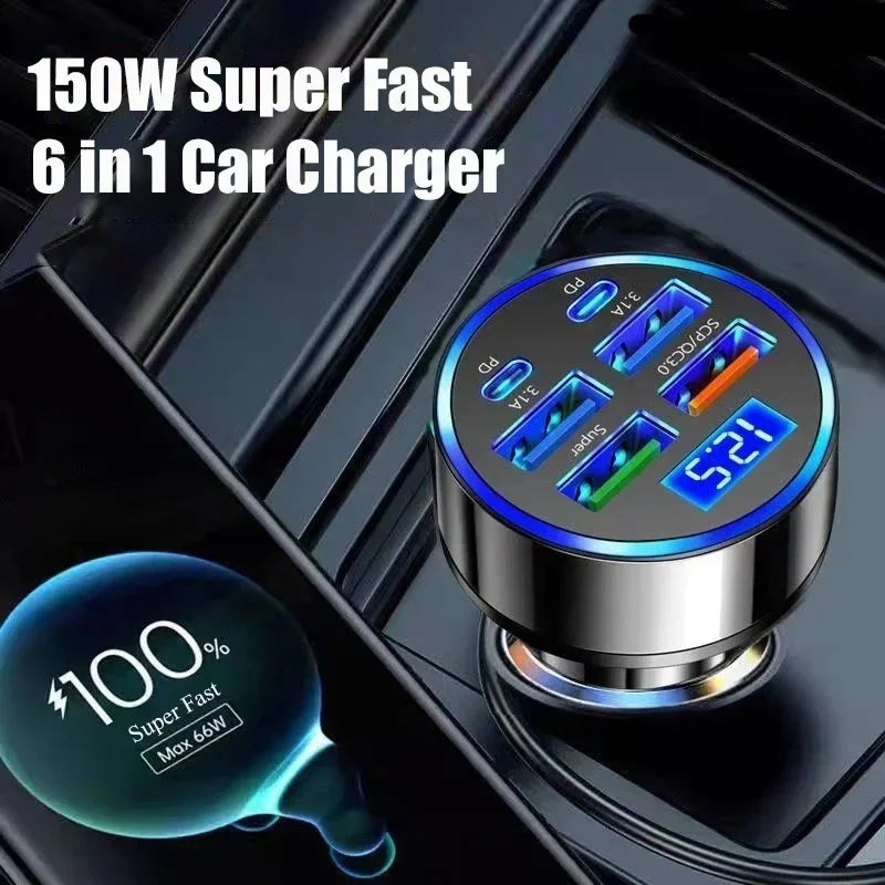 350W USB Car Charger with PD QC3.0 Type C Adapter for iPhone Samsung Huawei Xiaomi