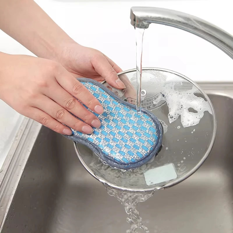 Double Sided Kitchen Dishwashing Sponge Reusable Scrubber Household Cleaning Tool