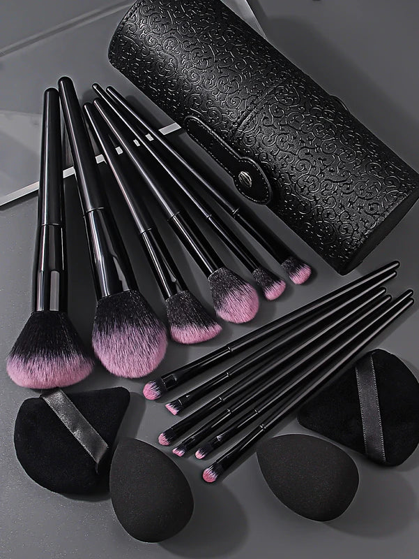 12-Piece Face Makeup Brush Set with Egg Sponge & Storage Bucket