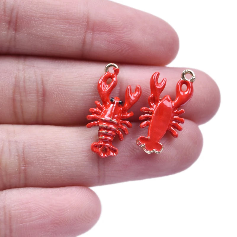 Marine Animal Lobster Crab Coral Fish Pendant Jewelry Set - Handmade Necklace & Earrings 5pcs