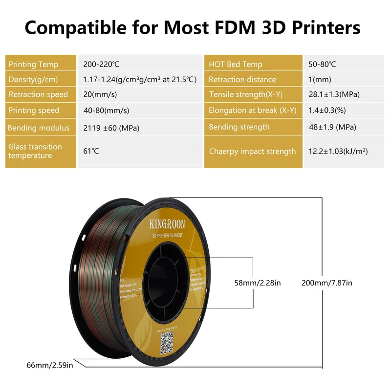 Tri-Color Silk PLA 3D Printer Filament 10kg - 1.75mm for FDM 3D Printing