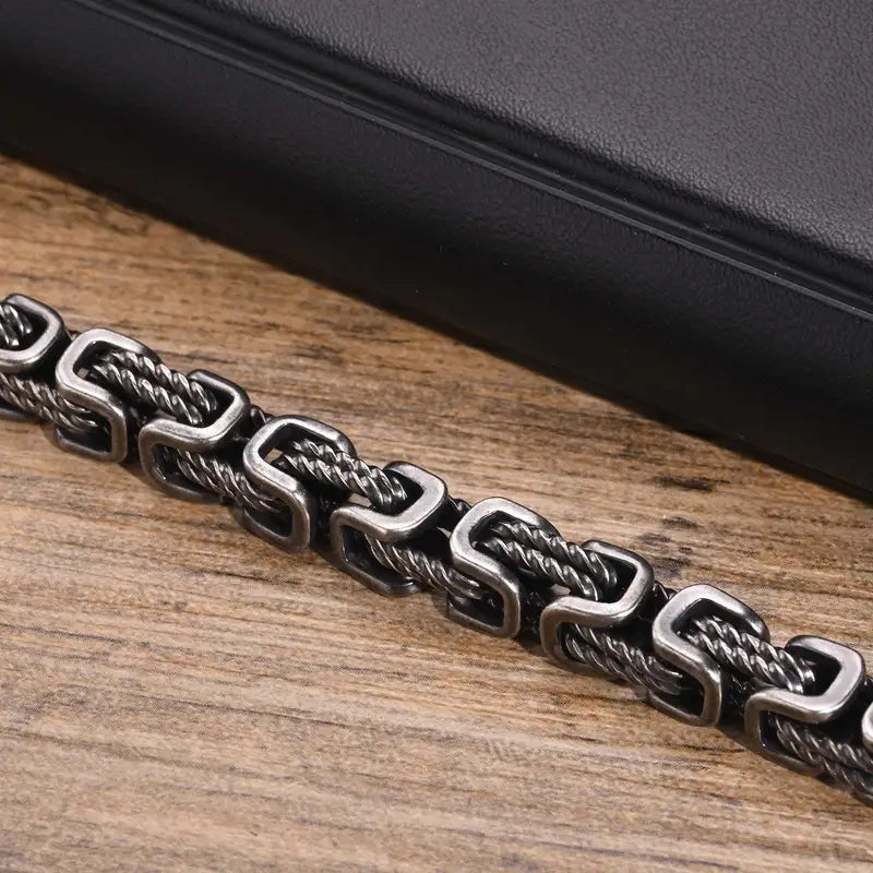 Stainless Steel Byzantine Bracelet for Men - Vintage Style Bold Square Links