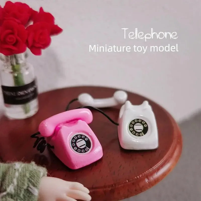 Miniature Fixed Telephone Dollhouse Accessory - 1:12 Scale, Multiple Colors