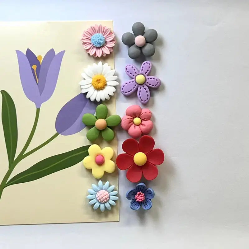 10-Piece Oval Kawaii Flower Refrigerator Magnets - Colorful & Strong for Home & Office