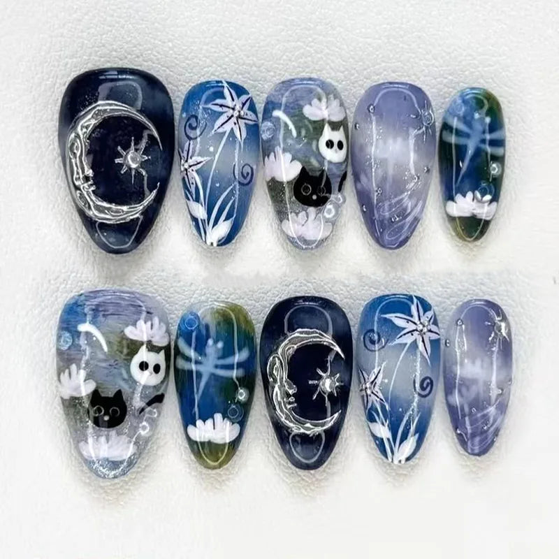 24pcs Colorful Anime Pattern False Nail Tips Almond Press-On Nails Art Set for Girls