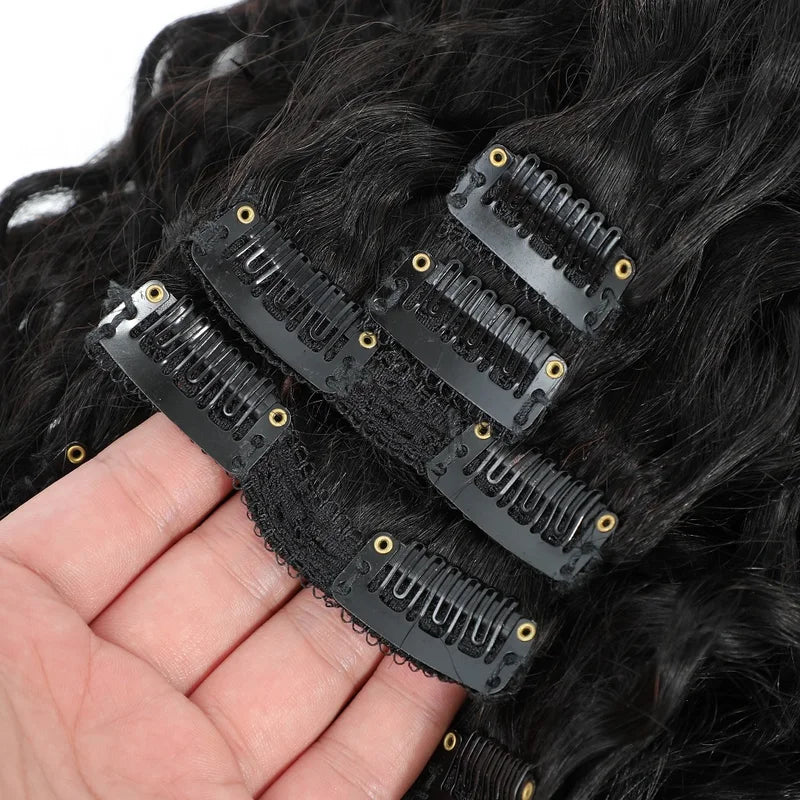 Water Wave Clip-In Hair Extensions - Human Virgin Hair, Curly Brazilian Remy
