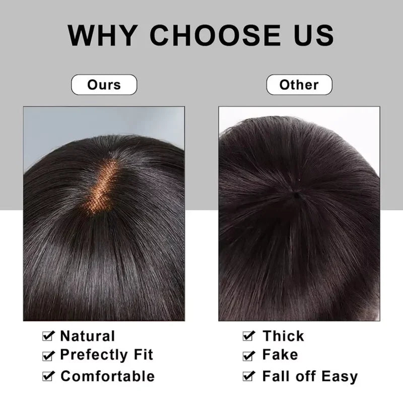 Short Bob Human Hair Wig with Bangs & Lace Middle Part - Natural Black