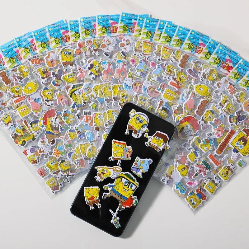 12-Pack Cartoon SpongeBob 3D Sticker Sheets - Kids DIY Bubble Stickers