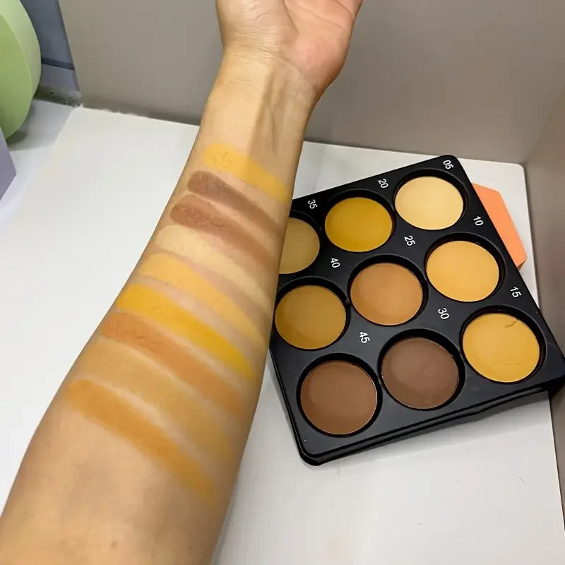 9-Color Dark Bronze Makeup Palette for Contouring & Concealing - Matte Finish with Shimmer