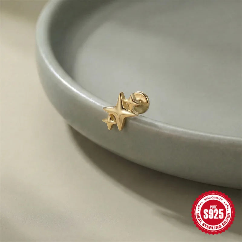 Dainty Star & Heart Chain Earrings for Women – Sterling Silver Piercing Jewelry