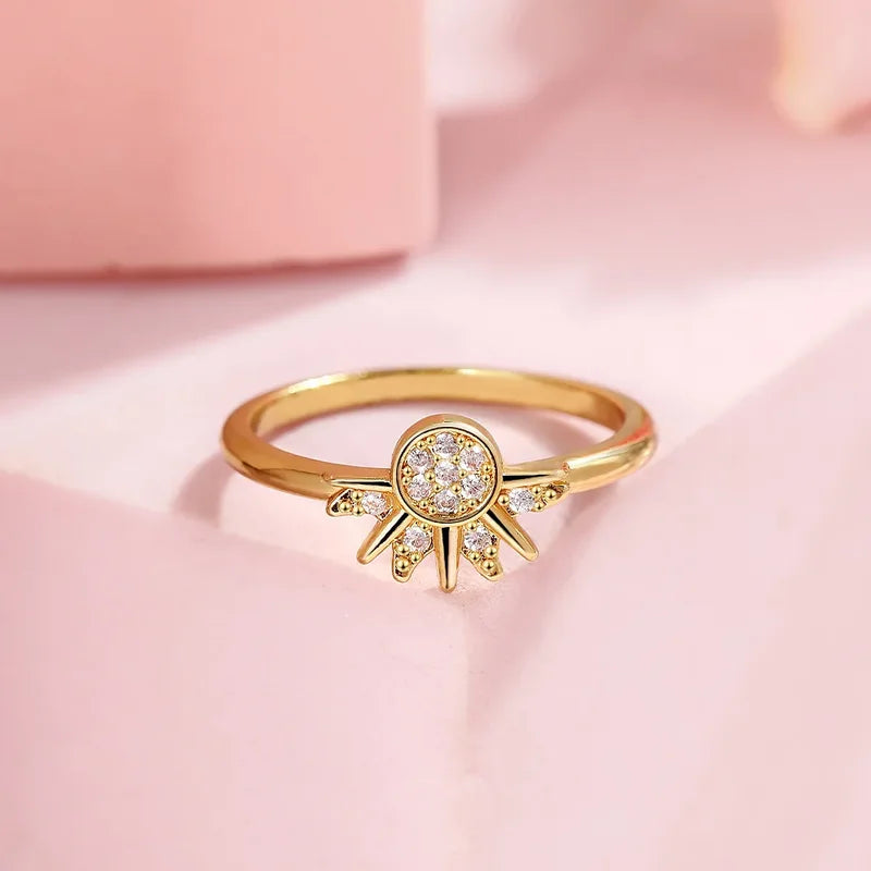Sun and Moon Sterling Silver Ring Set for Women with Cubic Zirconia – Stackable Promise Jewelry