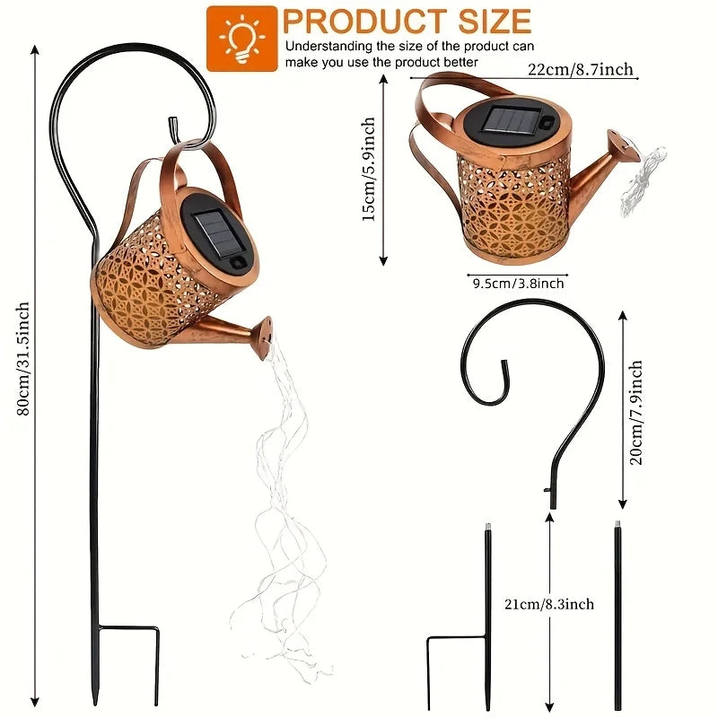 Solar Watering Can Light with Hanging Shepherd Hook Waterproof Garden Decor