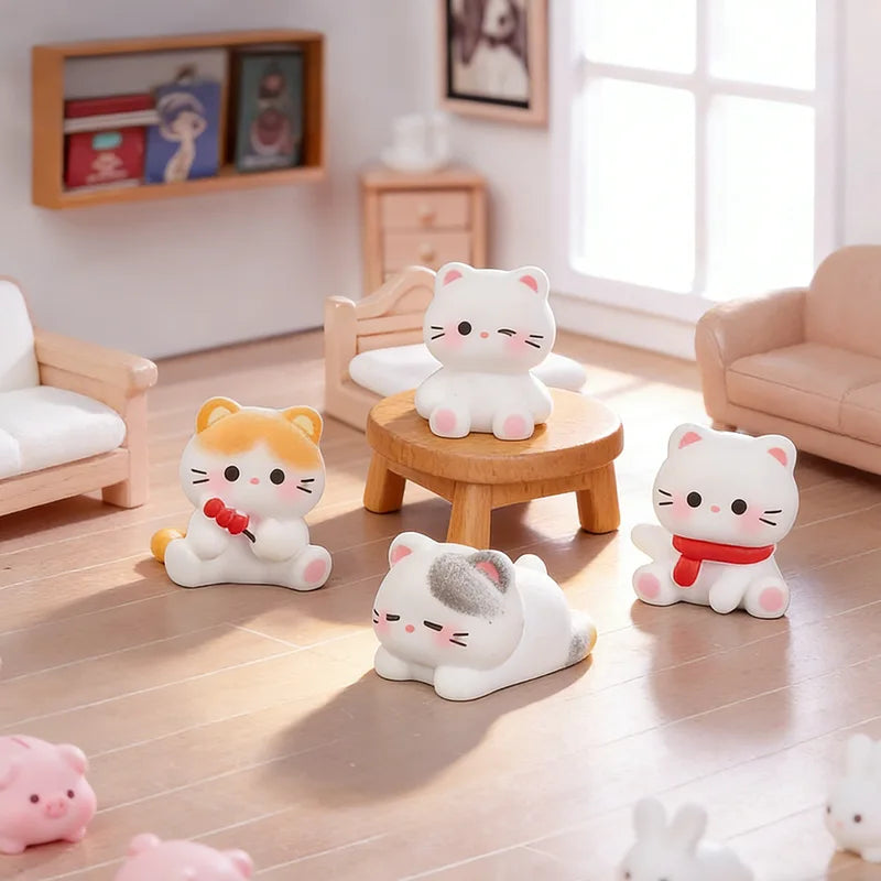 Cute Cat Resin Figurines Set for Miniature Landscapes Dollhouses & Garden Decor