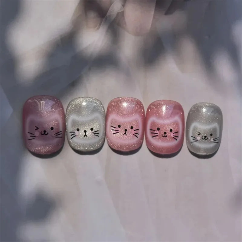 Cat Face Nail Art Stickers - Embossed Relief Manicure Decals for Creative Nails