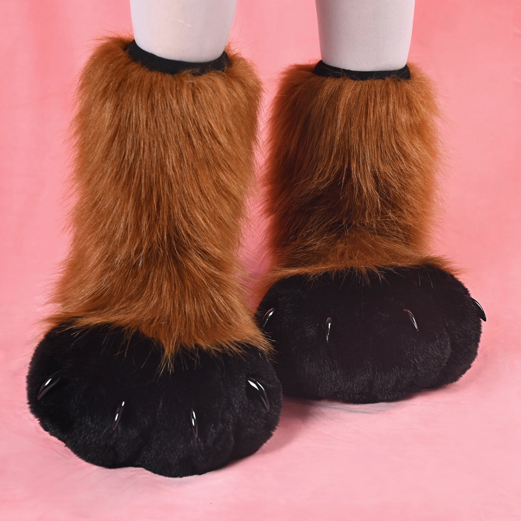 Furry Animal Claw Boots for Cosplay Faux Fur Costume Shoes Halloween
