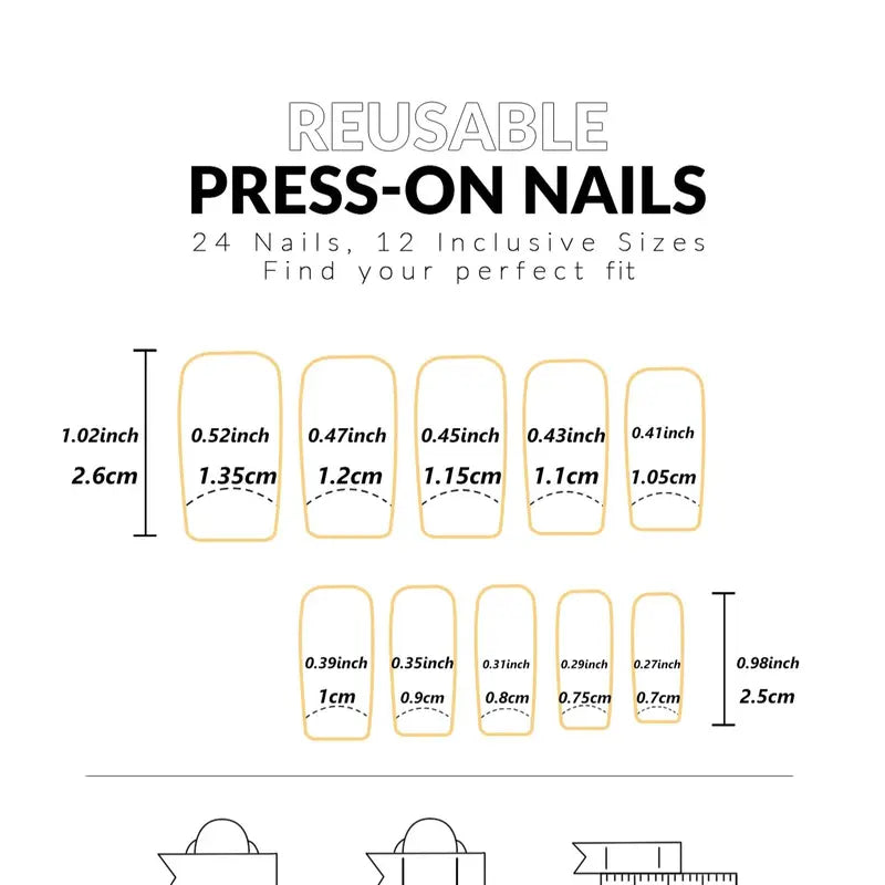 24pcs Square Fake Nail Set - Short Coffin Press On Nails for Girls Women Gift