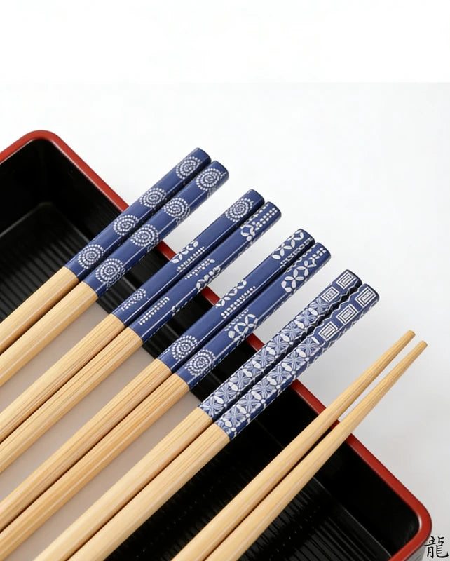Reusable Bamboo Chopsticks Set - 5 Pairs Natural Wood Sushi Food Utensils