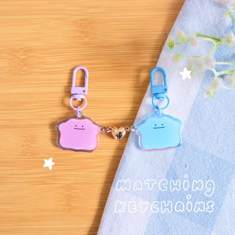 Matching Heart Acrylic Keychain Pair - Magnetic Couple Bag Charm