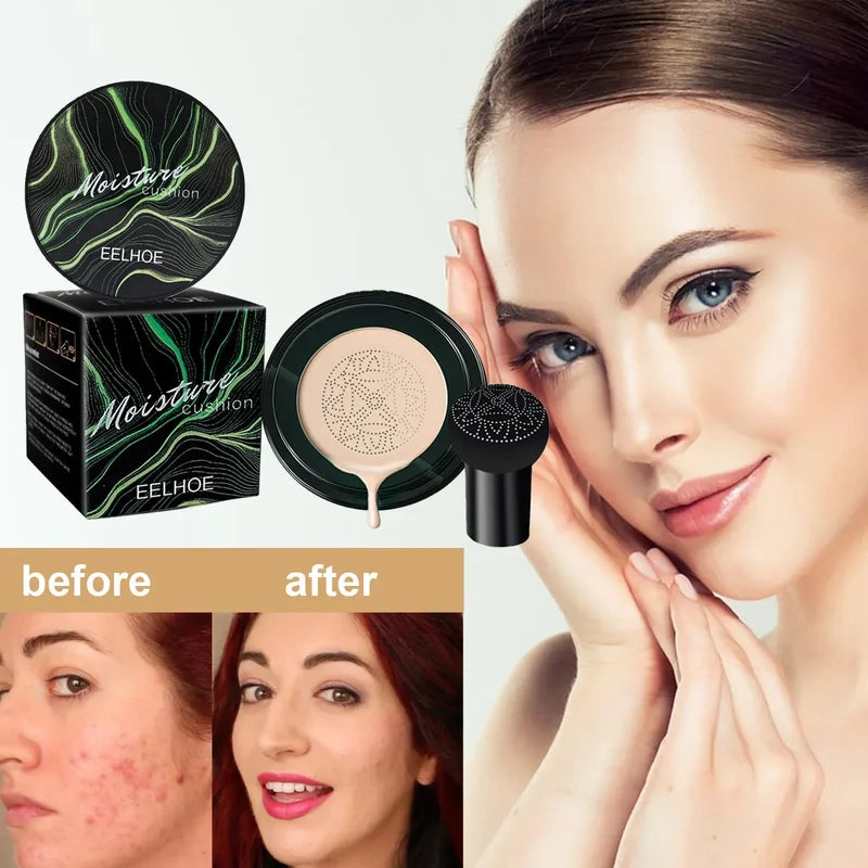 Waterproof Face Foundation with Mushroom Applicator - Moisturizing CC Cream for Face Makeup