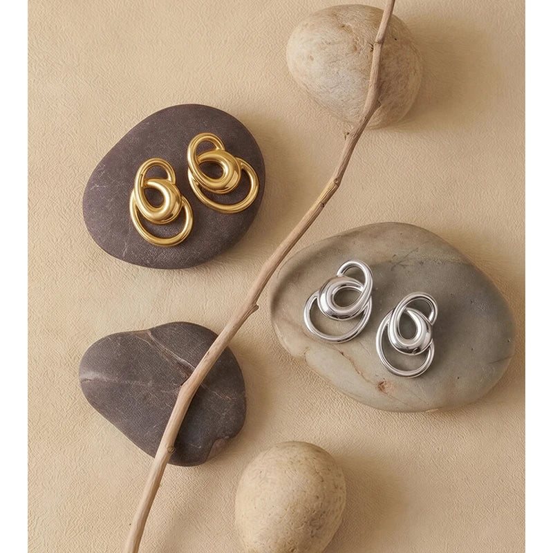 Geometric Hollow Stainless Steel Stud Earrings - Unisex Daily Jewelry