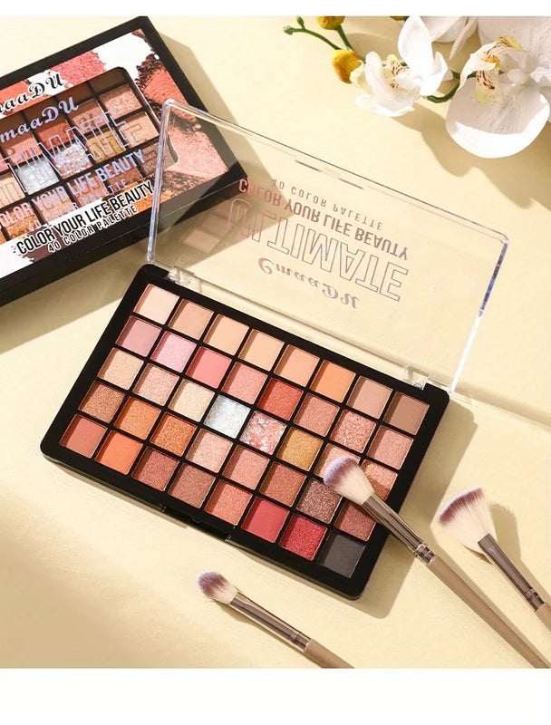 40-Color Eyeshadow Palette with Matte & Shimmer Finishes - Earth Tones & Pastels for Daily & Party Looks