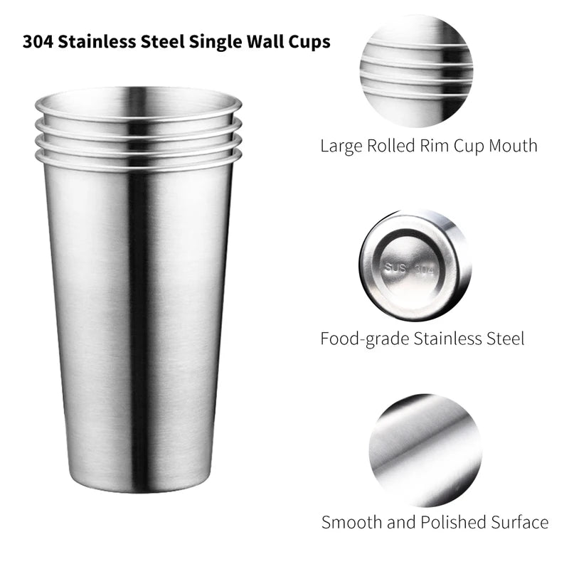 4-Piece Stainless Steel Water Cups Set - Unbreakable, Stackable Drinkware