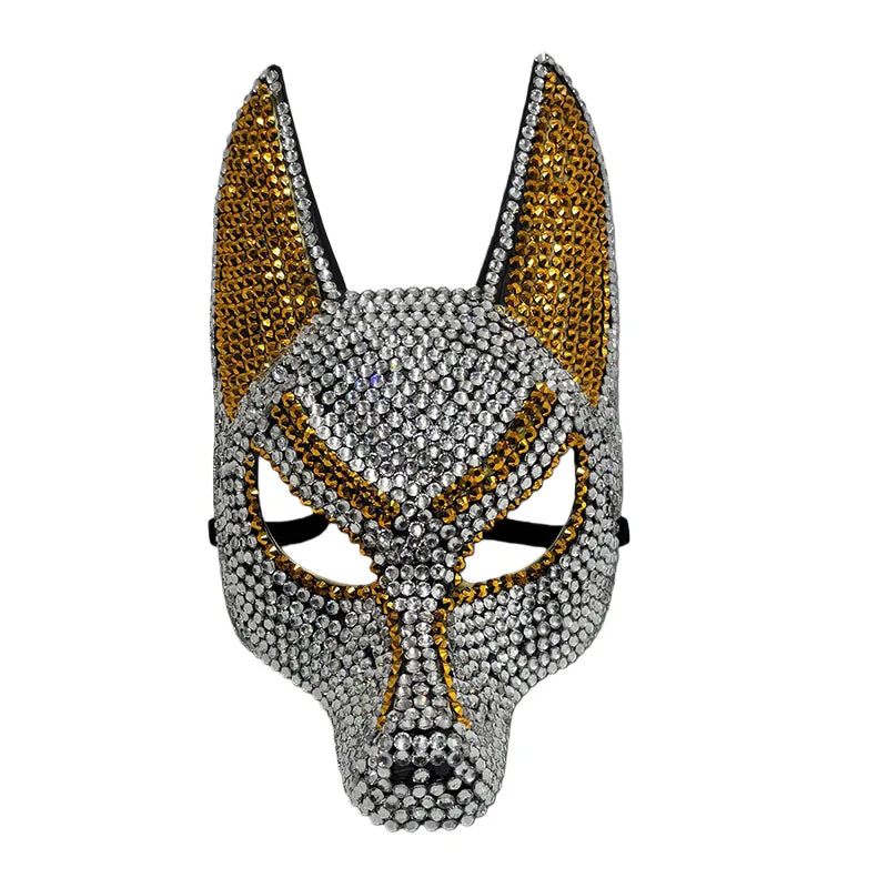 Luxury Rhinestone Wolf Mask - Shiny Half Face Costume Mask for Masquerade Halloween Party