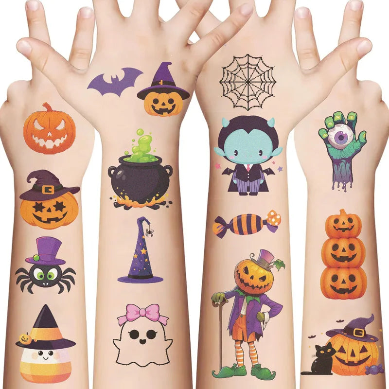 Halloween Pumpkin Tattoo Stickers 10 Sheets Water-Resistant Temporary Body Art Kids Gift