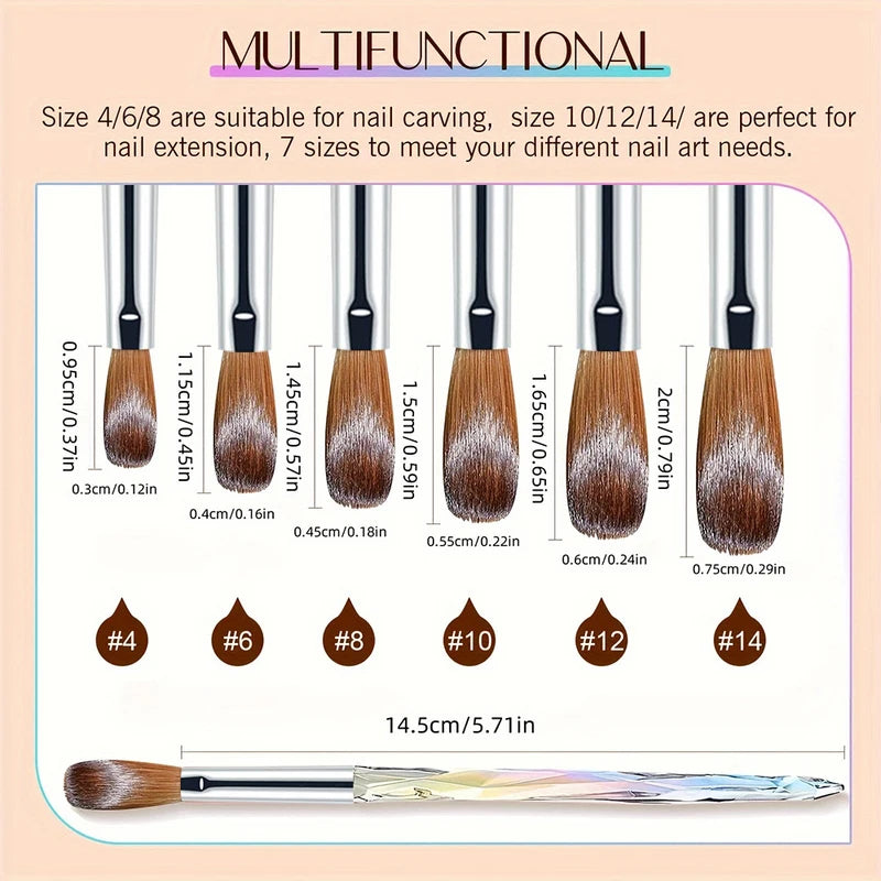 6-Piece Acrylic Nail Brush Set with Multi-Size Aurora Color Professional Nail Art Tools