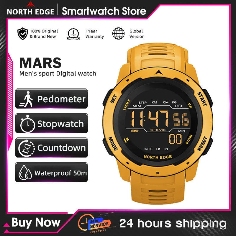 Digital Sports Watch for Men and Women Waterproof 50m with Pedometer & Dual Time