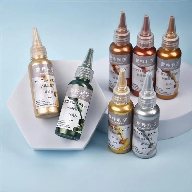 60ml Waterproof Metallic Acrylic Paint Pigment for DIY Crafts & Home Art