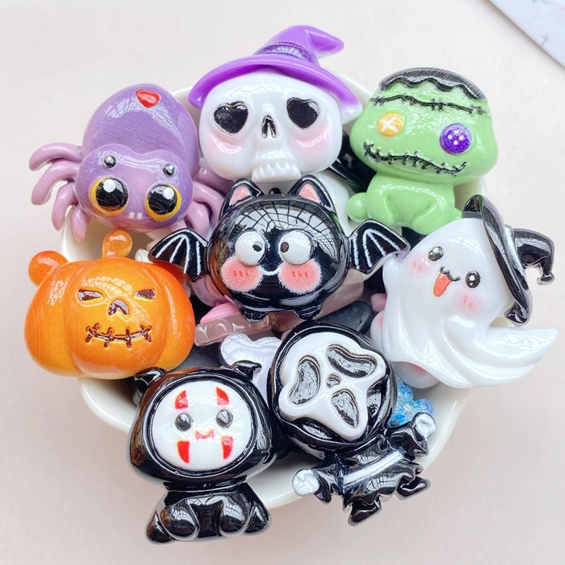 8Pcs Kawaii Halloween Cartoon Resin Flat Back Scrapbooking Jewelry Craft Decorations