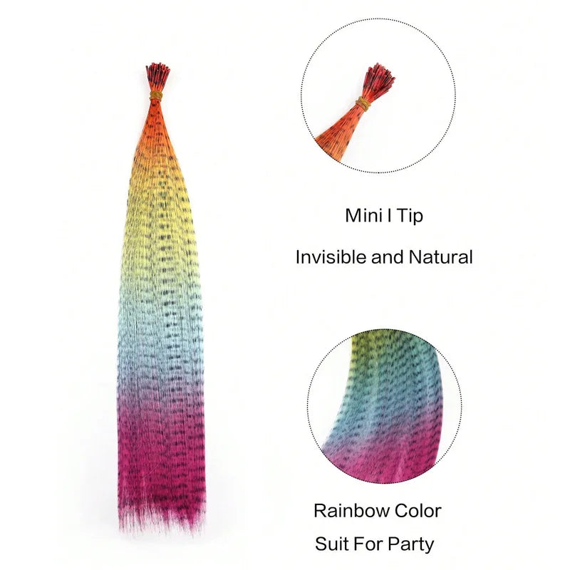 Rainbow Colorful Feather Extensions Long Straight Hairpieces for Girls - Ombre Style