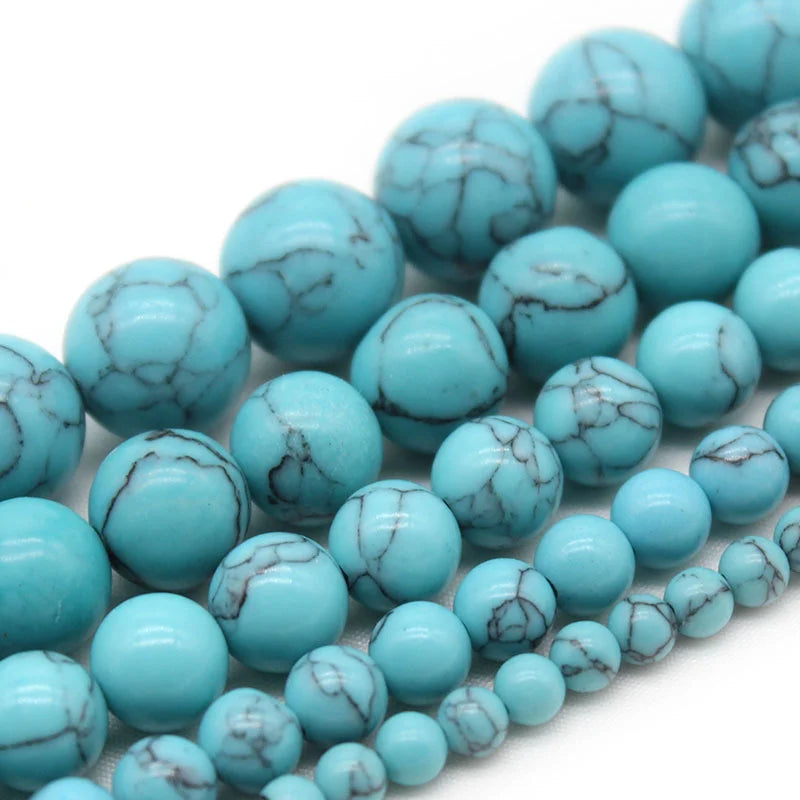 Natural Gemstone Beads - Blue Turquoise Round Loose Beads for Jewelry Making