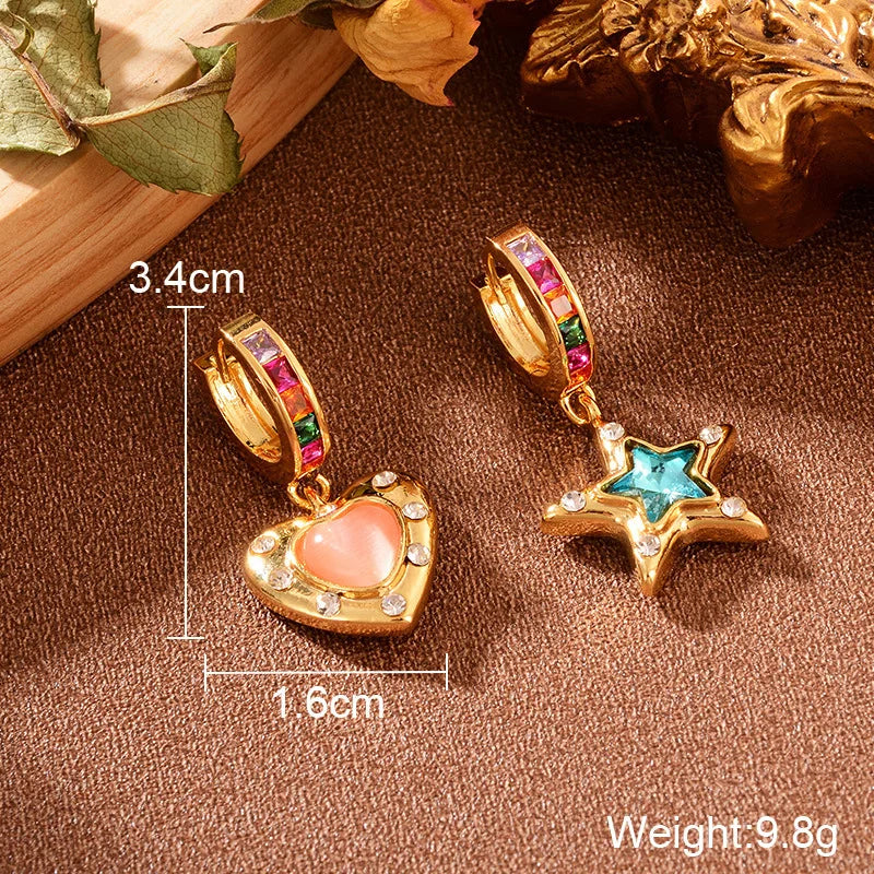 Romantic Heart Star Copper Zirconia Pendant Earrings for Women Unisex Jewelry