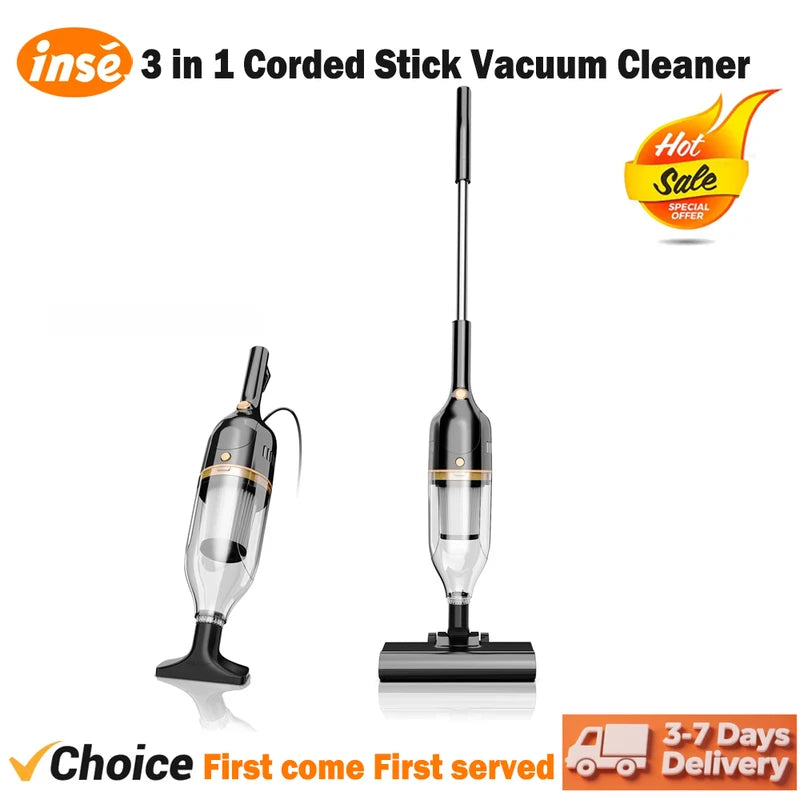 Corded Stick Vacuum Cleaner 600W Powerful Handheld & 3-in-1 Lightweight for Home Pet Hair