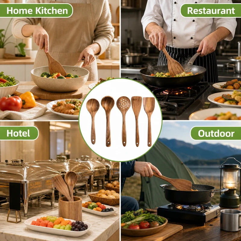 Wooden Kitchen Utensil Set 5 Pieces Food-Grade Non-Toxic Cooking Tools