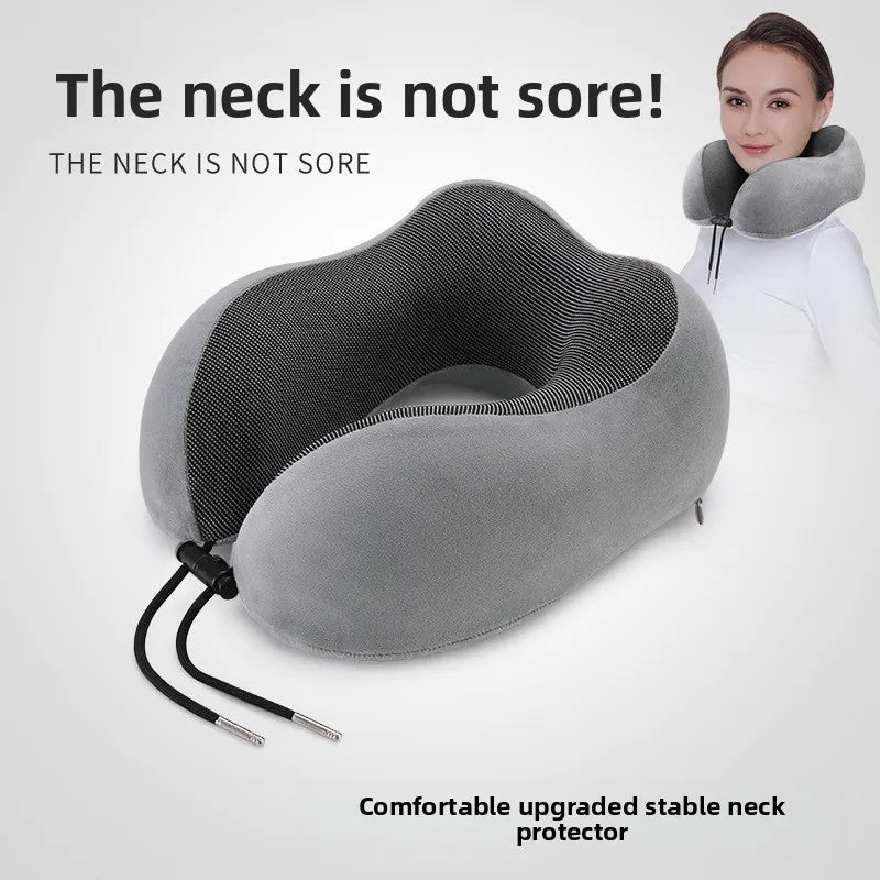 U Shaped Memory Foam Travel Neck Pillow with Massage Function - Soft Sleep & Support